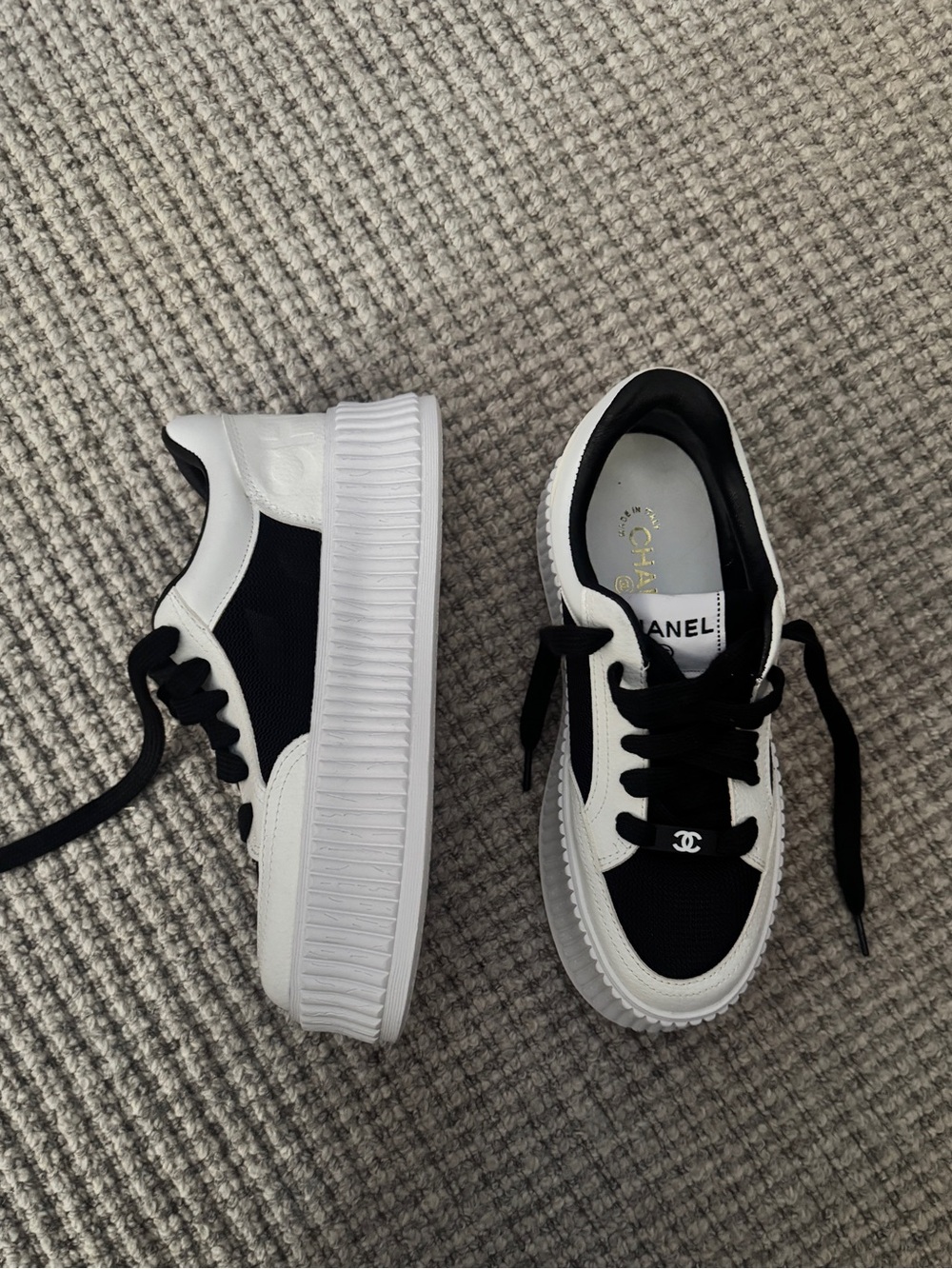 CHANEL Black and White Chunky Platform Sneakers - Picture 4 of 7